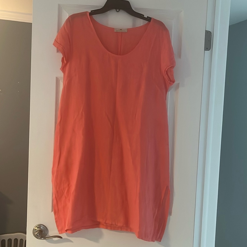 Lands Downunder 100% Linen orange cap sleeve shift - Worn once, like NEW!
